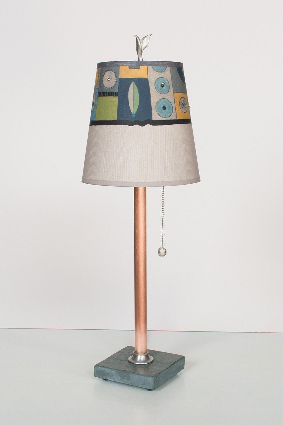 Janna Ugone & Co Table Lamps Copper Table Lamp with Small Drum Shade in Lucky Mosaic Oyster