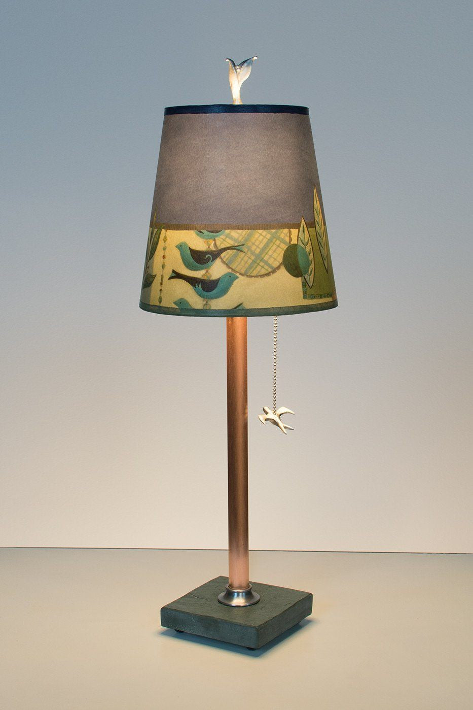 Janna Ugone & Co Table Lamps Copper Table Lamp with Small Drum Shade in New Capri Periwinkle
