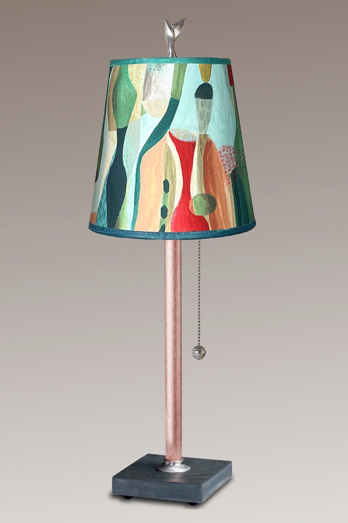 Janna Ugone &amp; Co Table Lamp Copper Table Lamp with Small Drum Shade in Riviera in Poppy