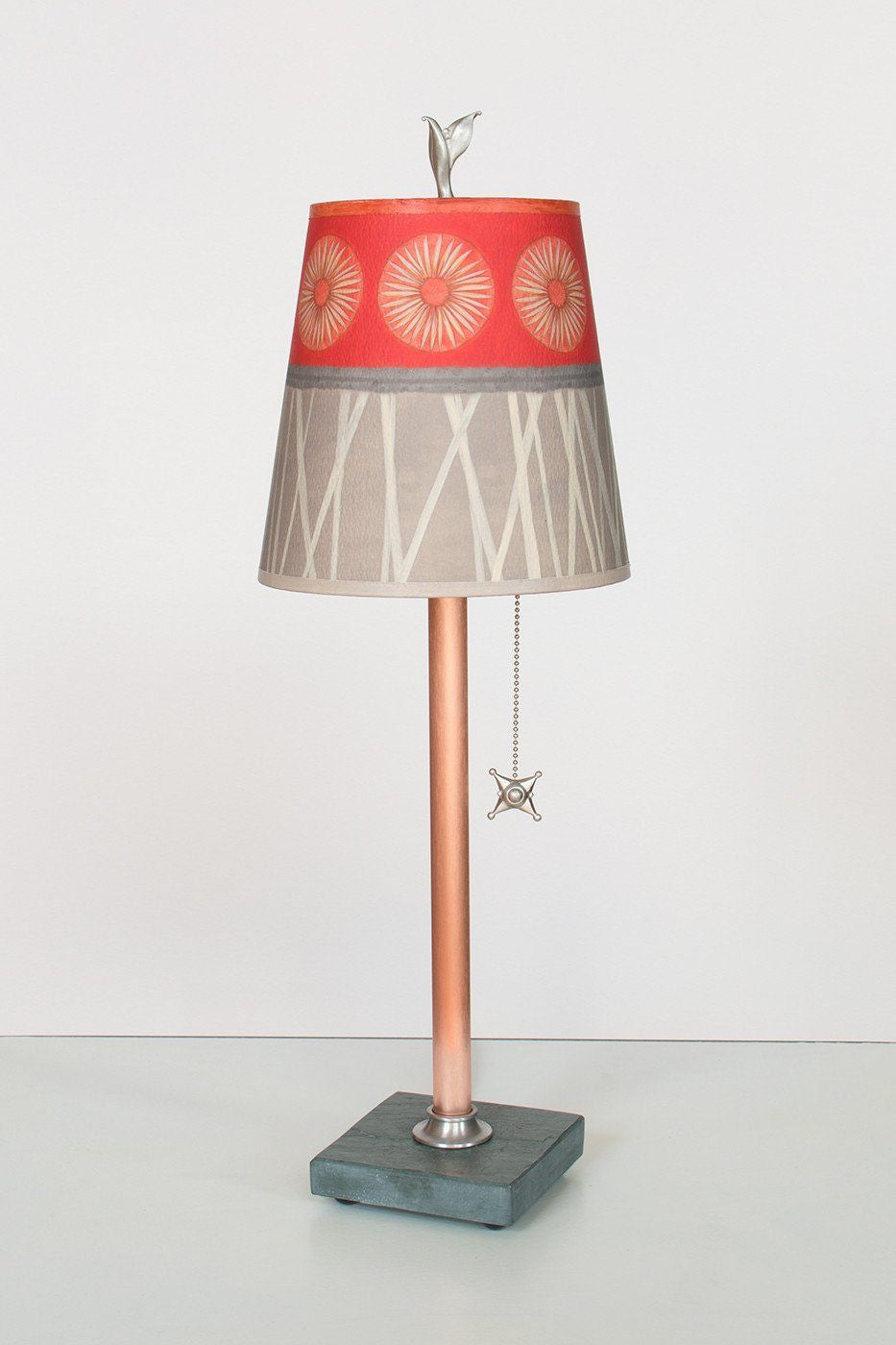 Copper Table Lamp on Vermont Slate Base with Small Drum Shade in Tang