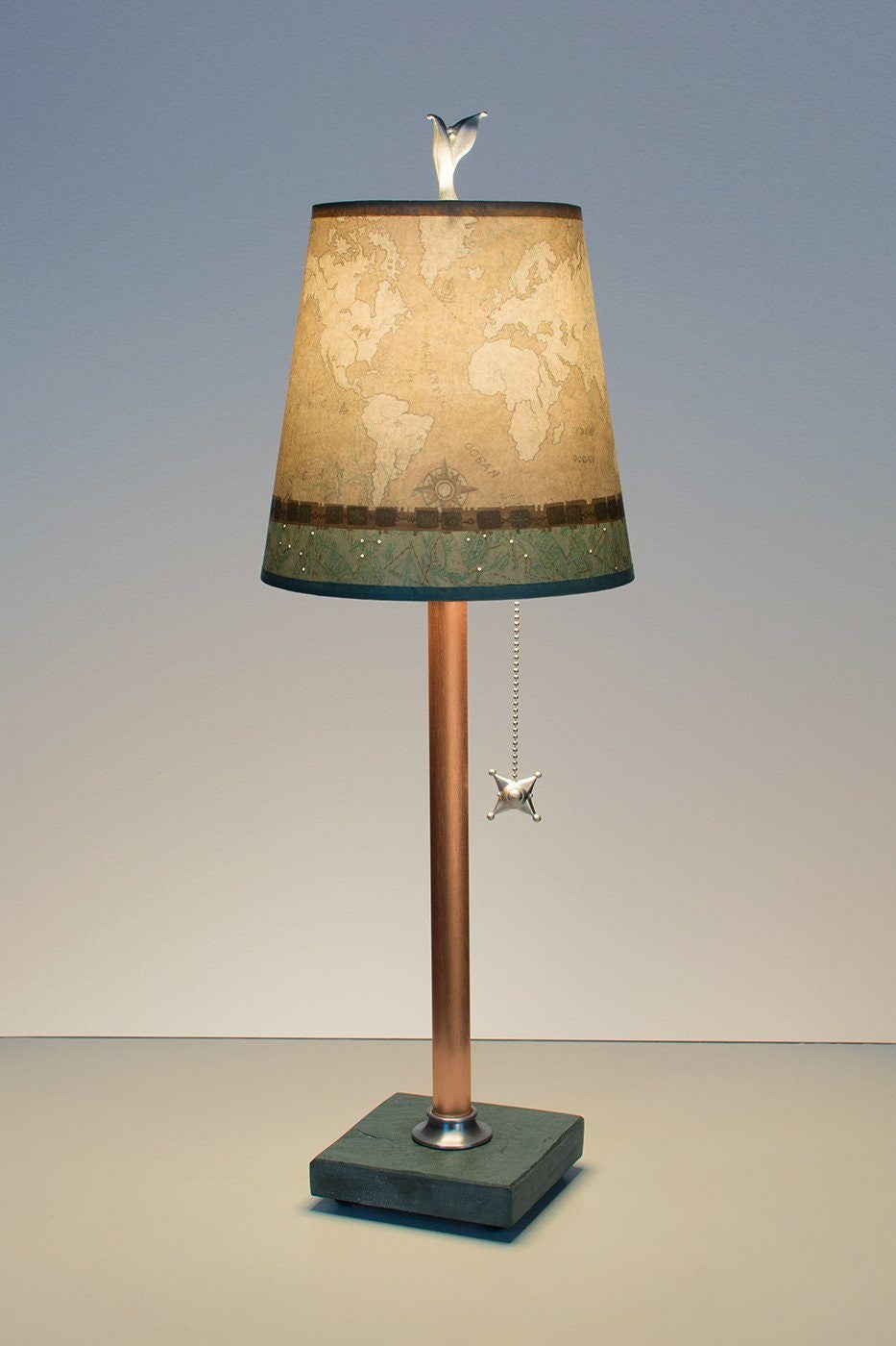 Janna Ugone &amp; Co Table Lamps Copper Table Lamp with Small Drum Shade in Voyages