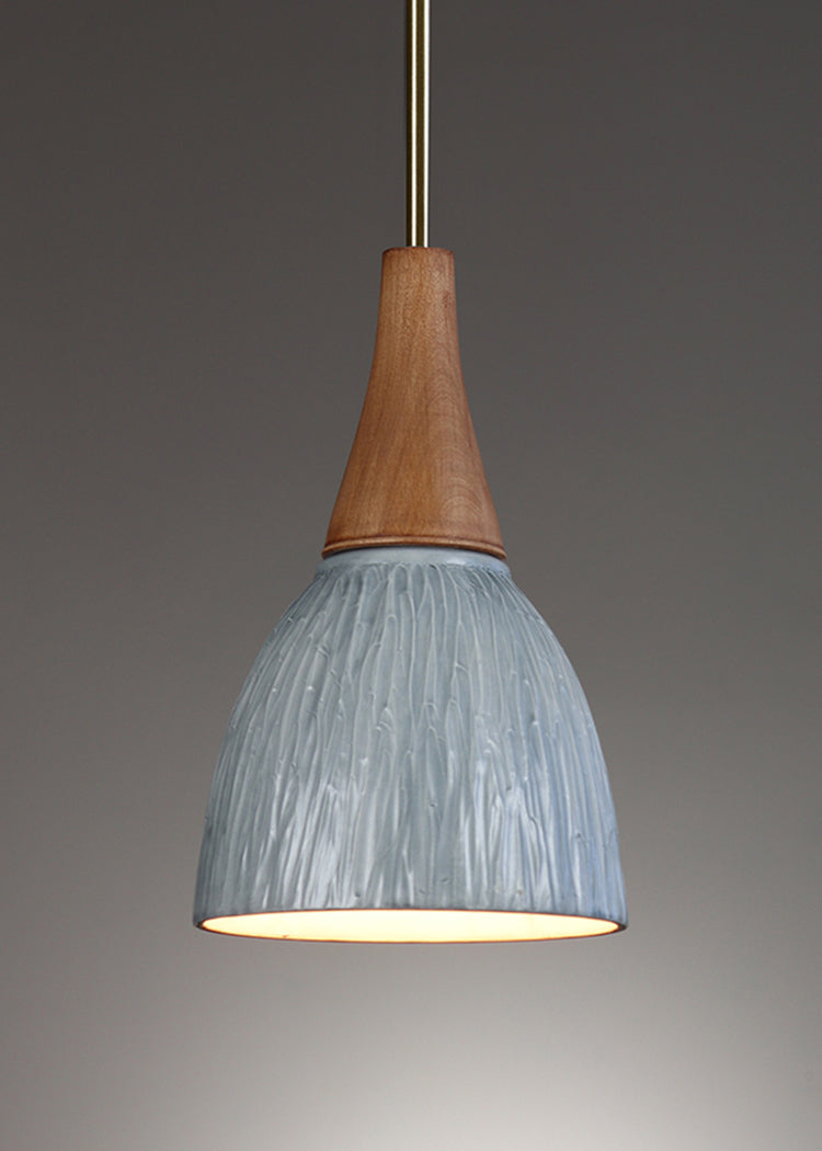 Janna Ugone &amp; Co Pendant Lights Raw Brass / Gray Hanging Ceramic Lamp in Carved Pottery in Gray