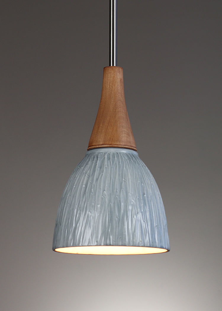 Janna Ugone &amp; Co Pendant Lights Satin Nickel / Gray Hanging Ceramic Lamp in Carved Pottery in Gray