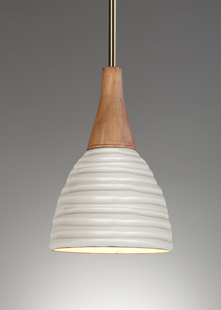Janna Ugone &amp; Co Pendant Lights Raw Brass Hanging Ceramic Lamp in Carved Pottery in Chalk