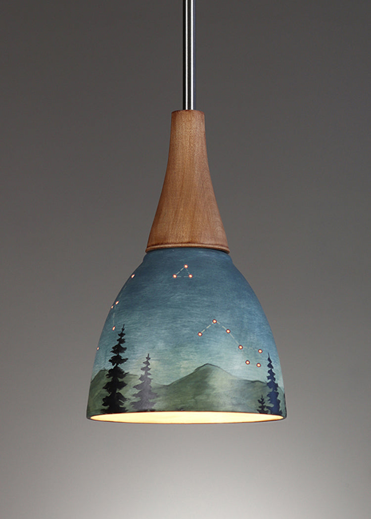 Janna Ugone &amp; Co Pendant Lights Satin Nickel Hanging Ceramic Lamp in Midnight Sky