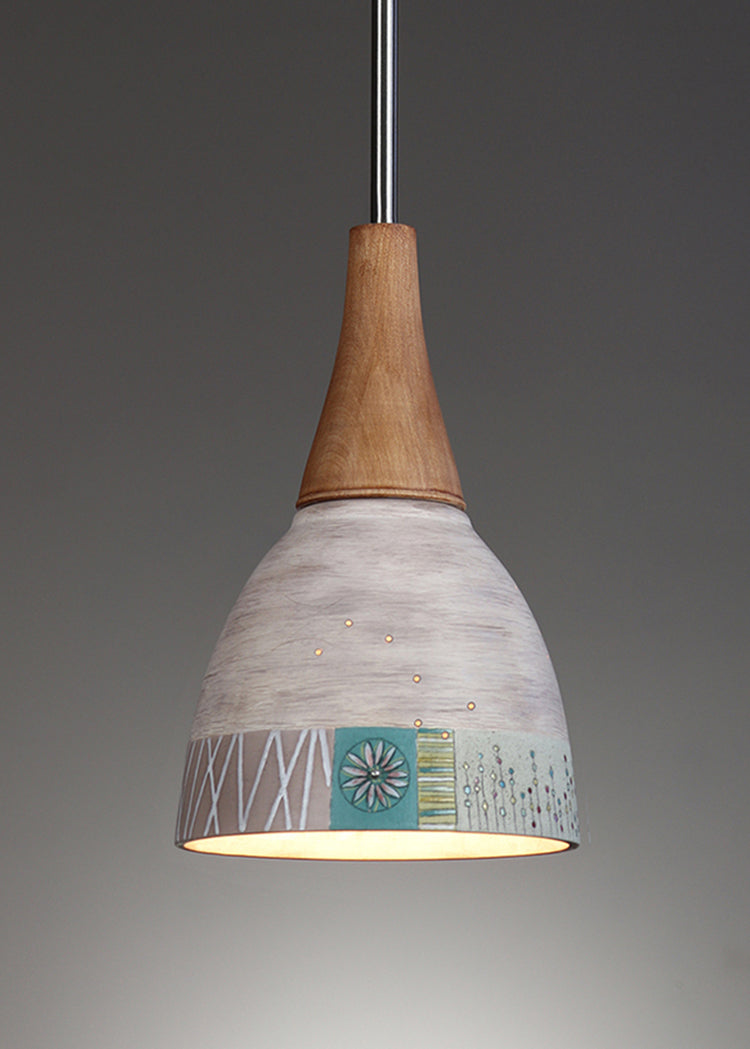 Janna Ugone &amp; Co Pendant Lights Satin Nickel Hanging Ceramic Lamp in Modern Field