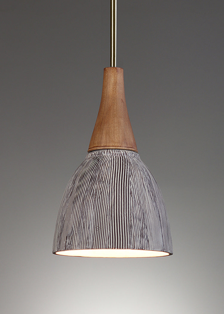Janna Ugone &amp; Co Pendant Lights Raw Brass / Chocolate and Ivory Hanging Ceramic Lamp in Sgraffito