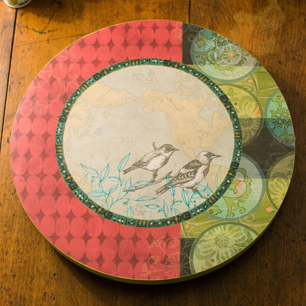 Janna Ugone &amp; Co Lazy Susan Small Lazy Susan in Twin Bird Red