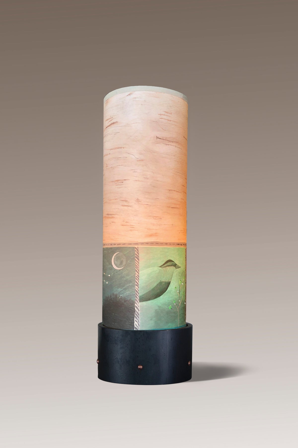 Janna Ugone &amp; Co Luminaires Steel Luminaire Accent Lamp with Woodland Trails in Birch Shade