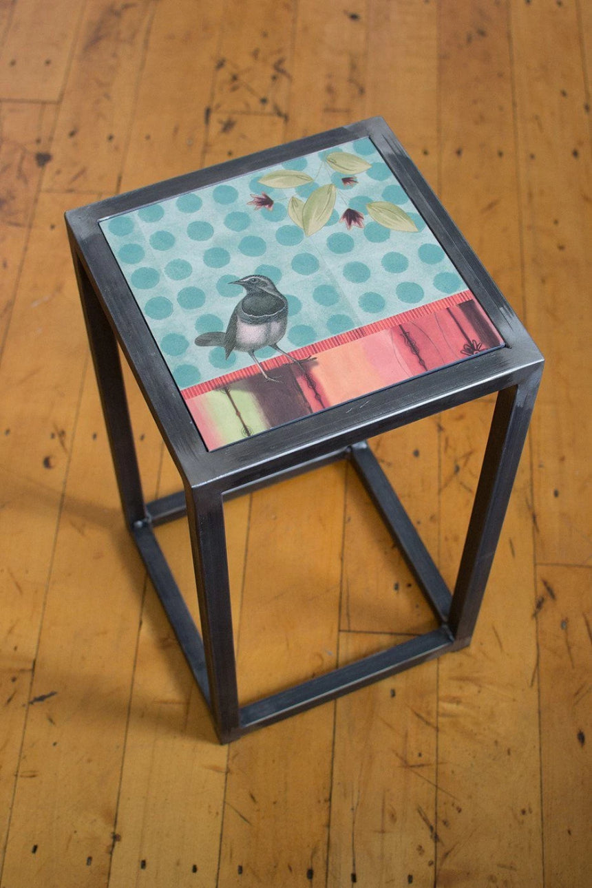 Janna Ugone &amp; Co Steel Tables Square Steel Accent Table in Aqua Bird