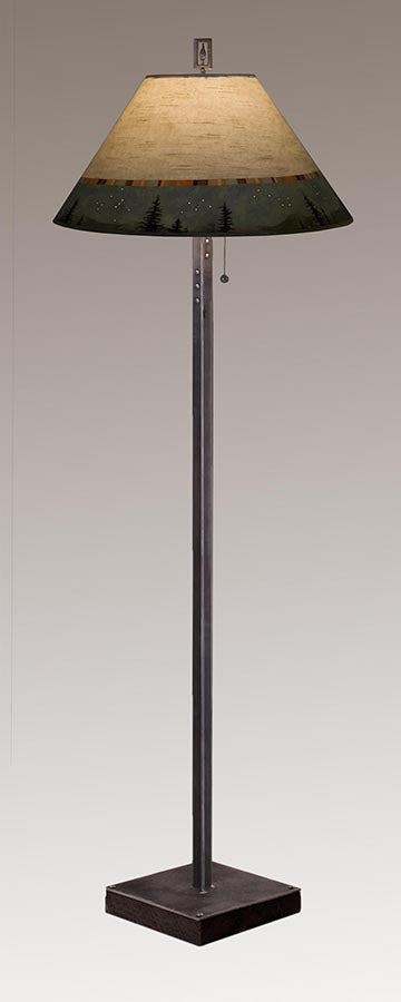 Janna Ugone &amp; Co Floor Lamp Steel Floor Lamp on  Reclaimed Wood with Large Conical Shade in Birch Midnight