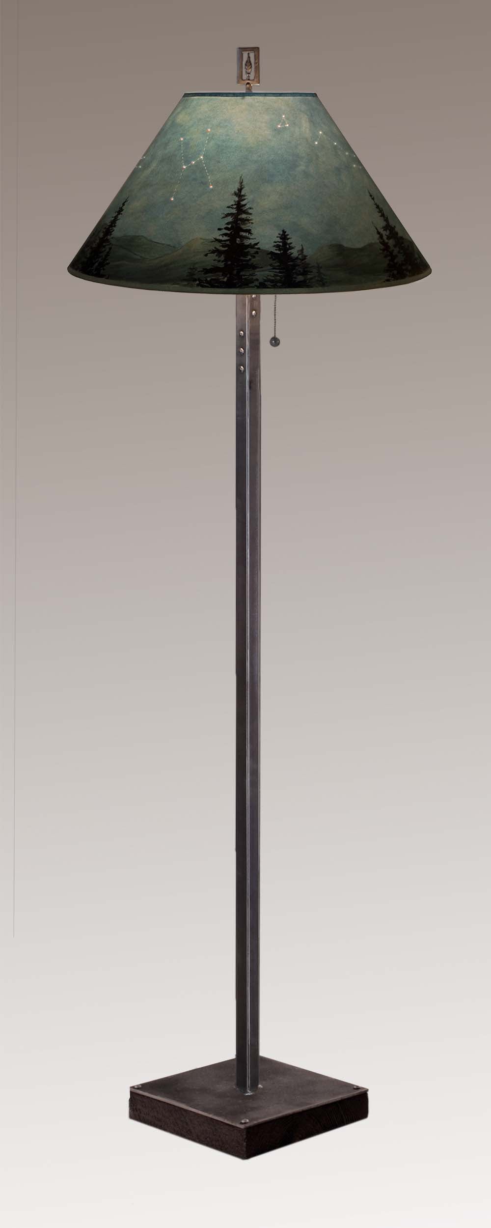 Janna Ugone &amp; Co Floor Lamps Steel Floor Lamp on  Reclaimed Wood with Large Conical Shade in Midnight Sky