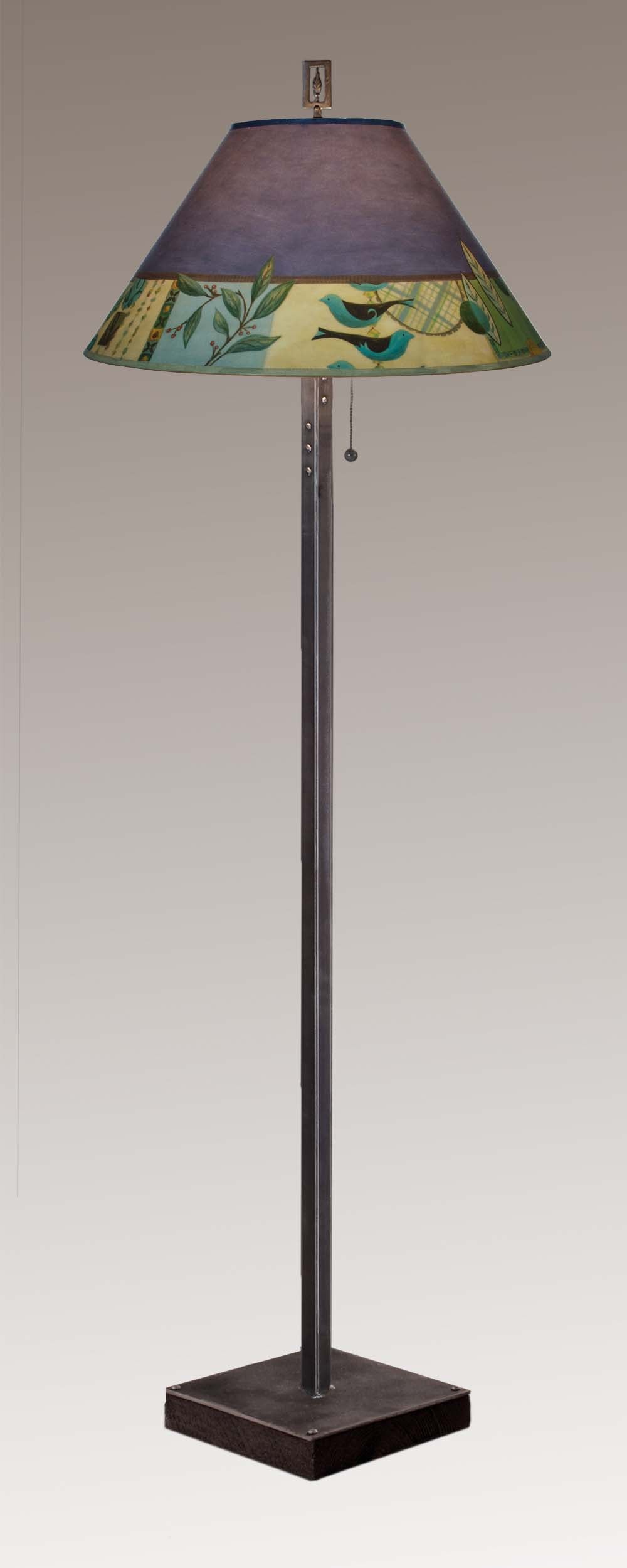 Janna Ugone & Co Floor Lamps Steel Floor Lamp on  Reclaimed Wood with Large Conical Shade in New Capri Periwinkle