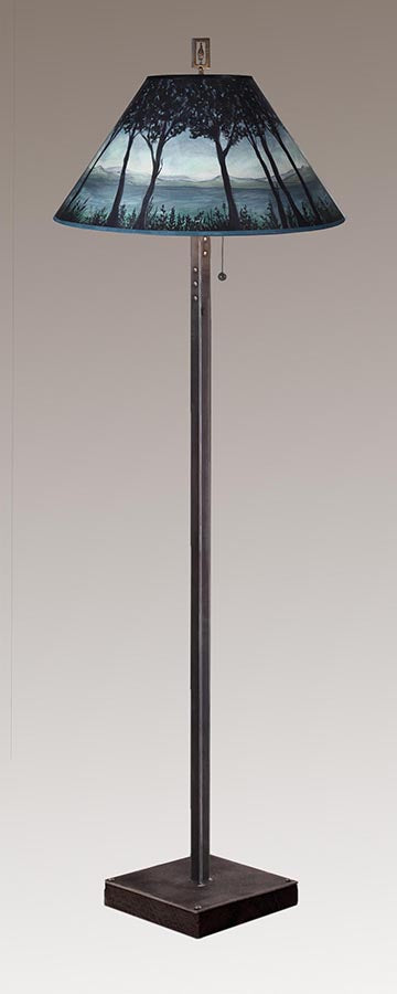 Janna Ugone & Co Floor Lamp Steel Floor Lamp on  Reclaimed Wood with Large Conical Shade in Twilight