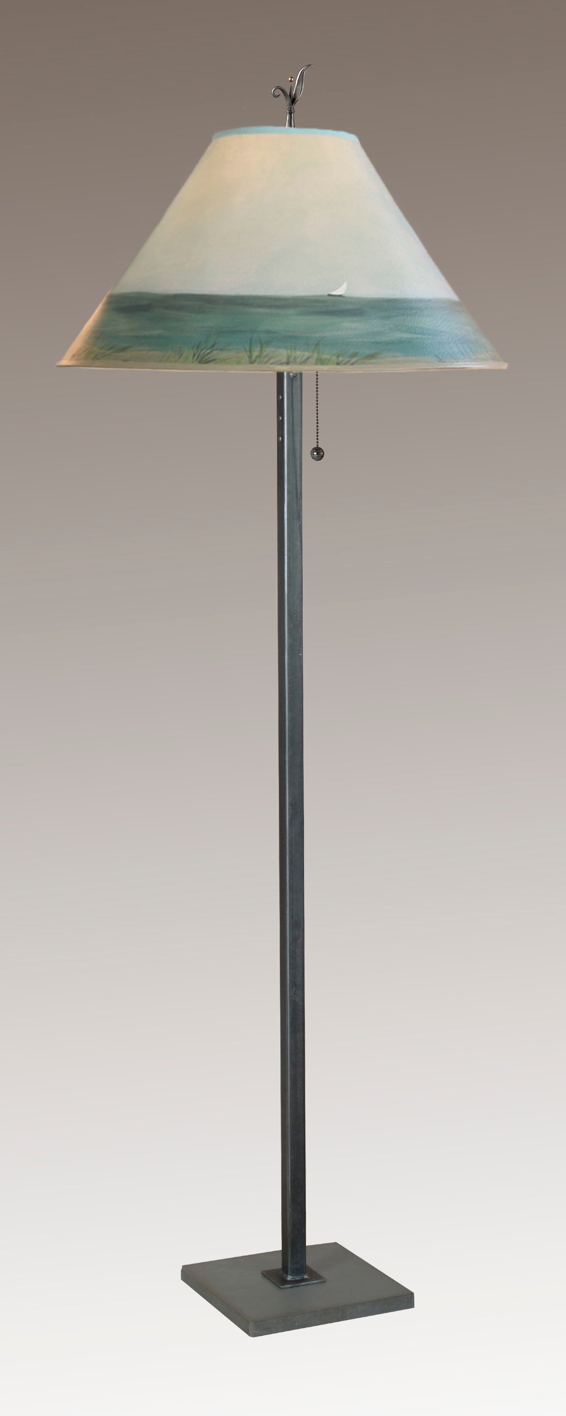Steel Floor Lamp with Large Conical Shade in Shore