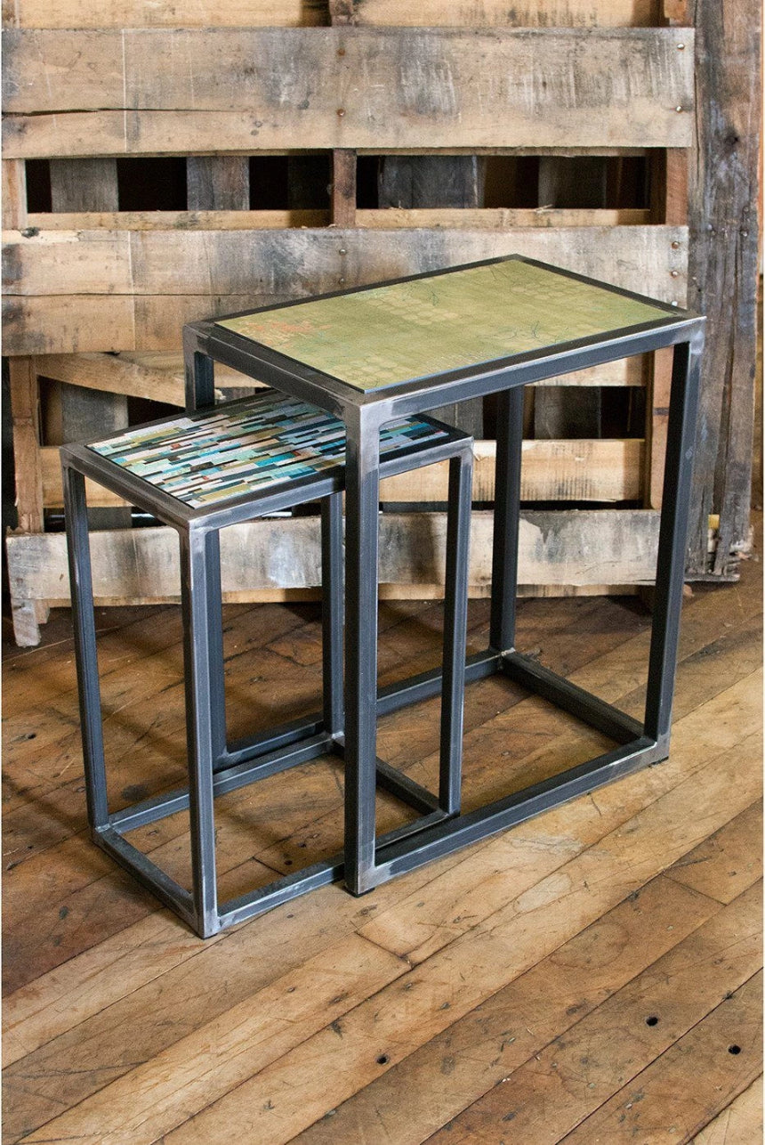 Janna Ugone &amp; Co Steel Tables Steel Nesting Table Set in Apple Journey &amp; Papers