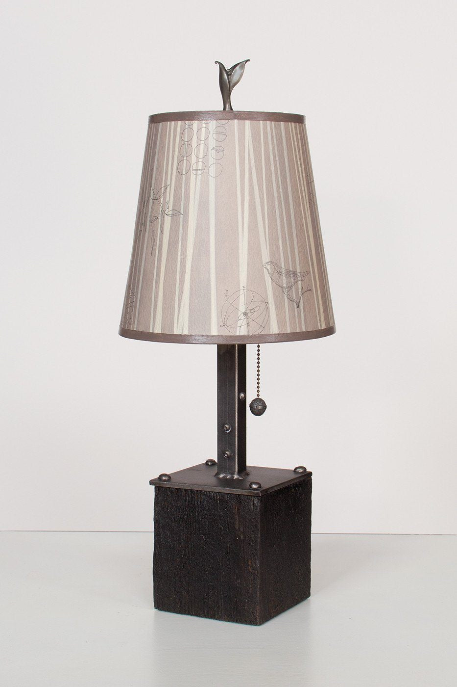 Janna Ugone &amp; Co Table Lamps Steel Table Lamp on Reclaimed Wood with Small Drum Shade in Birch Lines