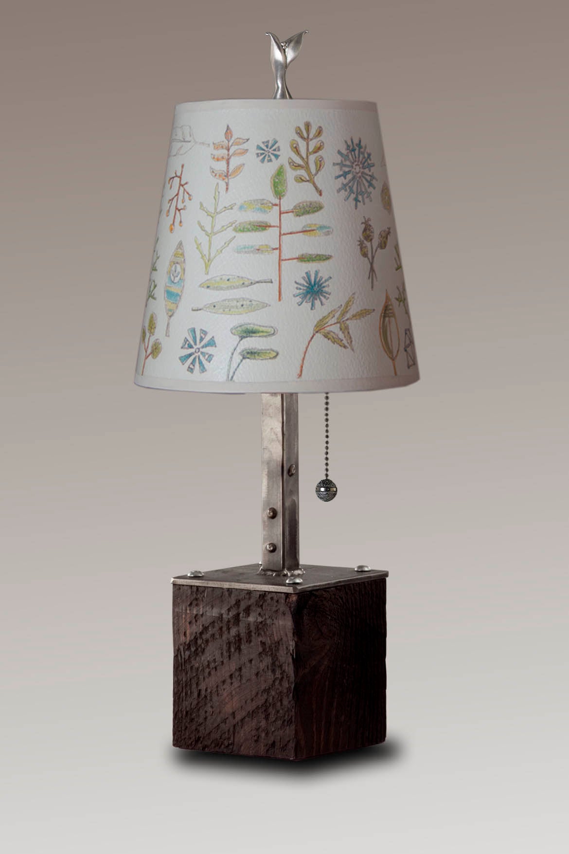 Janna Ugone &amp; Co Table Lamp Steel Table Lamp on Reclaimed Wood with Small Drum Shade in Field Chart