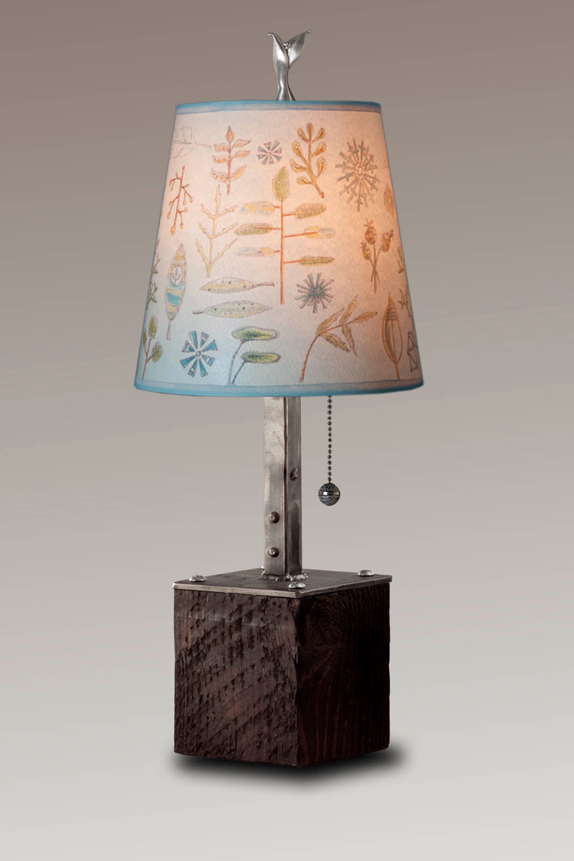 Janna Ugone &amp; Co Table Lamp Steel Table Lamp on Reclaimed Wood with Small Drum Shade in Field Chart