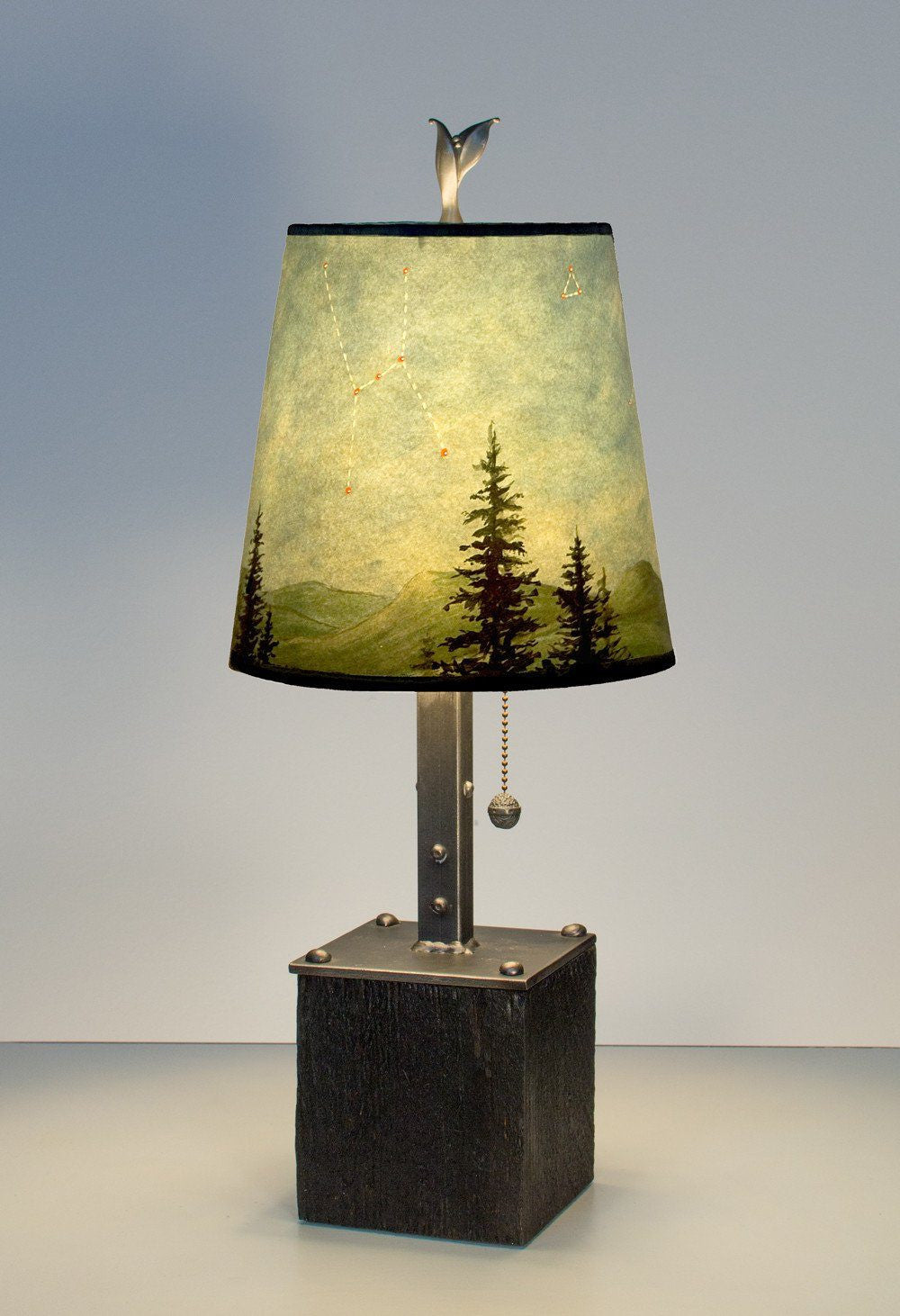 Janna Ugone &amp; Co Table Lamps Steel Table Lamp on Reclaimed Wood with Small Drum Shade in Midnight Sky