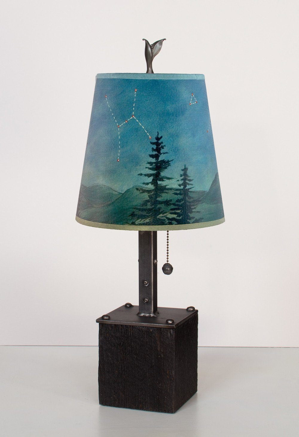 Janna Ugone &amp; Co Table Lamps Steel Table Lamp on Reclaimed Wood with Small Drum Shade in Midnight Sky