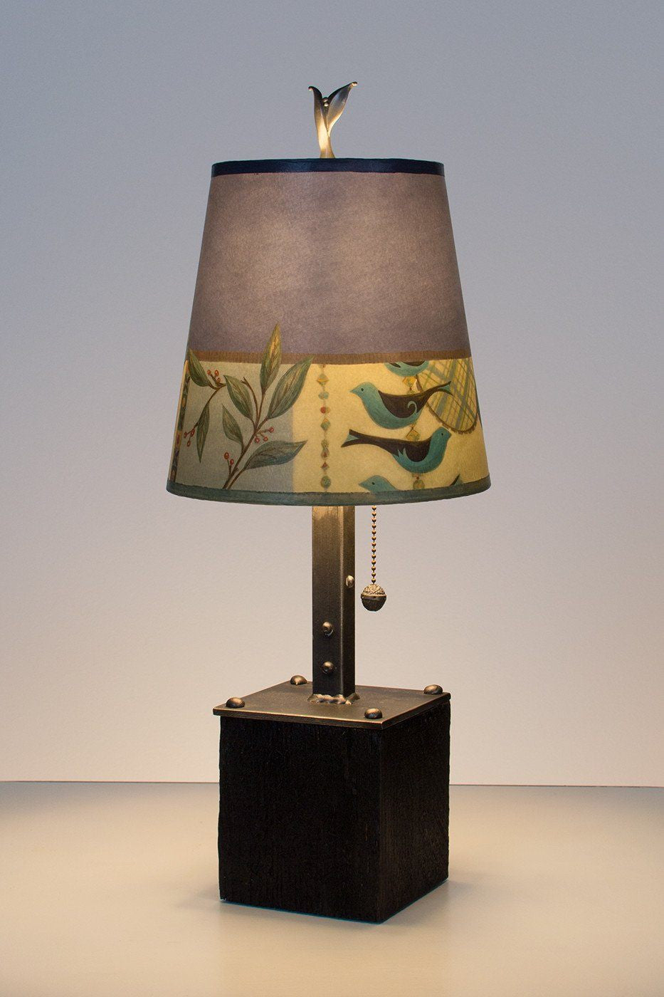 Janna Ugone & Co Table Lamps Steel Table Lamp on Reclaimed Wood with Small Drum Shade in New Capri Periwinkle