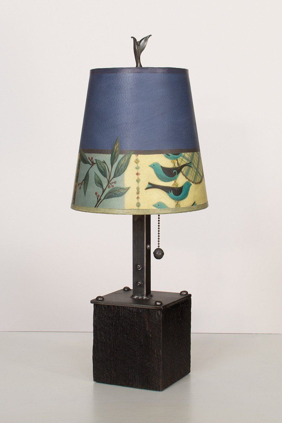 Janna Ugone &amp; Co Table Lamps Steel Table Lamp on Reclaimed Wood with Small Drum Shade in New Capri Periwinkle
