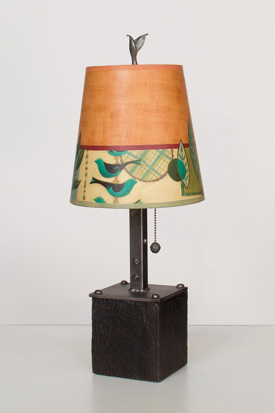 Janna Ugone &amp; Co Table Lamps Steel Table Lamp on Reclaimed Wood with Small Drum Shade in New Capri Spice