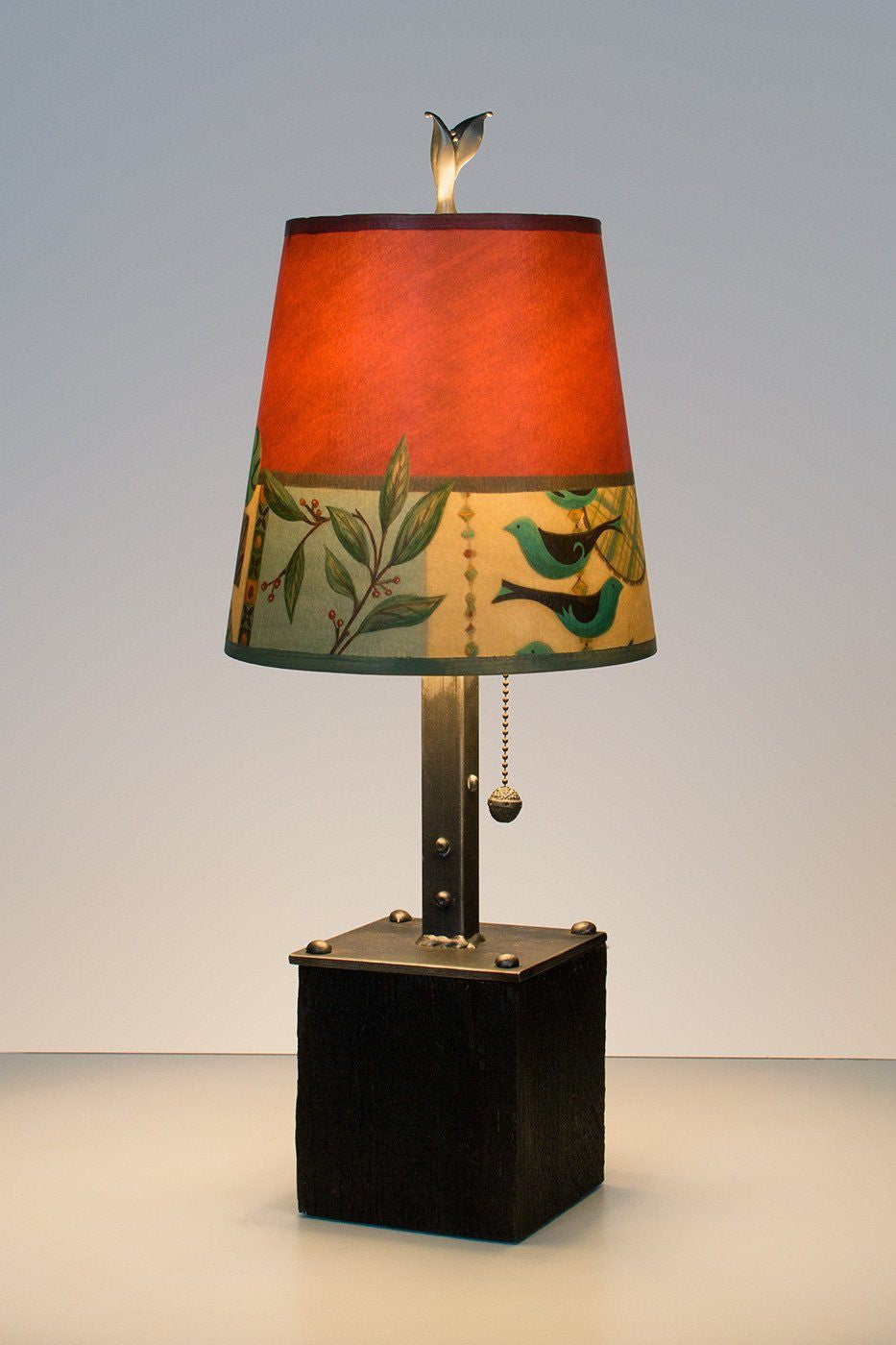 Janna Ugone &amp; Co Table Lamps Steel Table Lamp on Reclaimed Wood with Small Drum Shade in New Capri