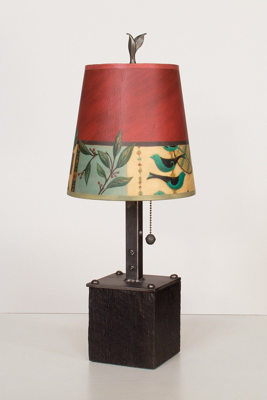 Steel Table Lamp on Reclaimed Wood with Small Drum Shade in New Capri Lit