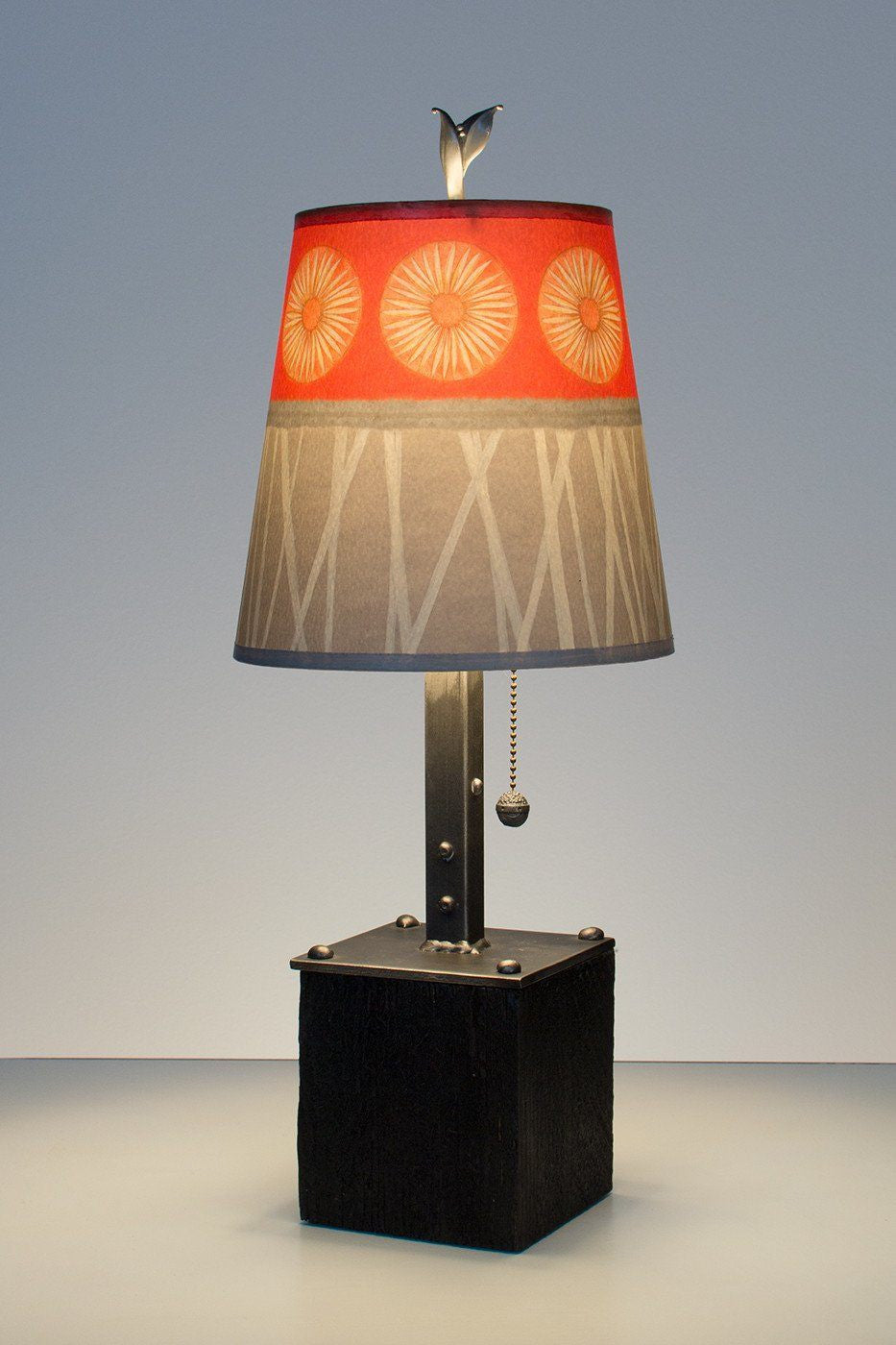 Janna Ugone &amp; Co Table Lamps Steel Table Lamp on Reclaimed Wood with Small Drum Shade in Tang