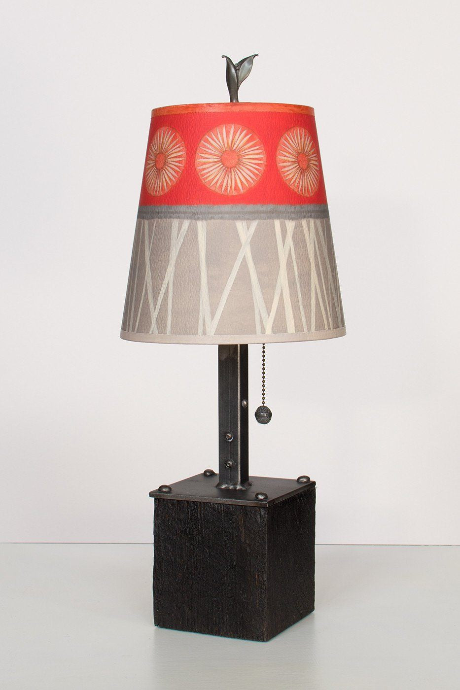 Janna Ugone &amp; Co Table Lamps Steel Table Lamp on Reclaimed Wood with Small Drum Shade in Tang