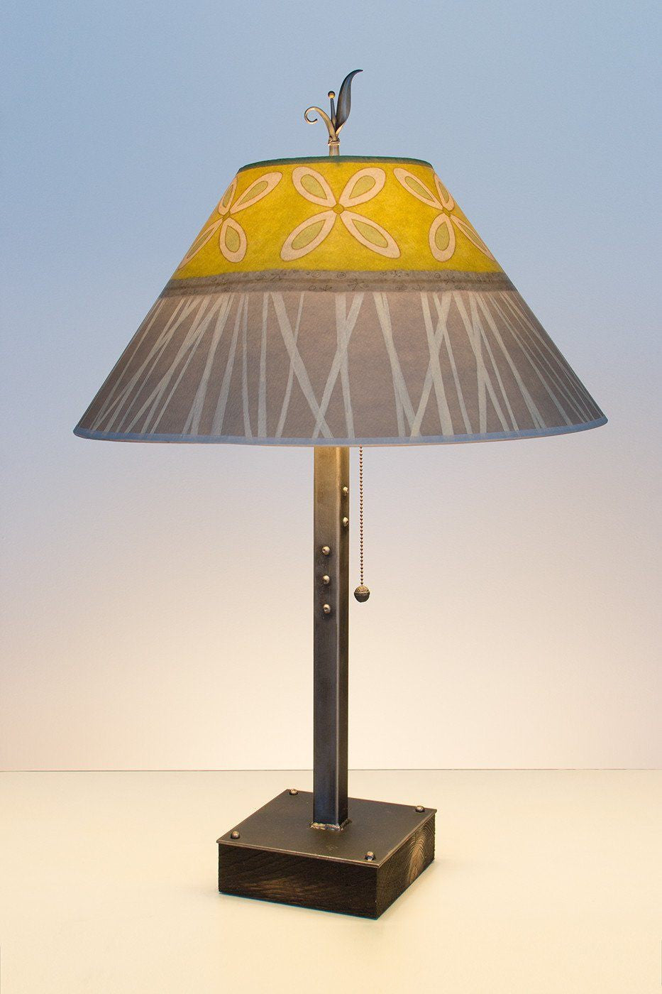 Janna Ugone &amp; Co Table Lamps Steel Table Lamp on Wood with Large Conical Shade in Kiwi