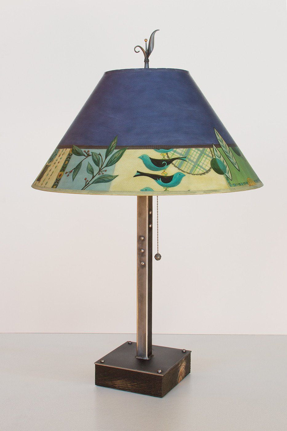 Janna Ugone & Co Table Lamps Steel Table Lamp on Wood with Large Conical Shade in New Capri Periwinkle
