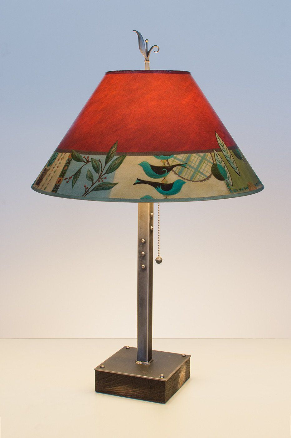 Janna Ugone &amp; Co Table Lamps Steel Table Lamp on Wood with Large Conical Shade in New Capri