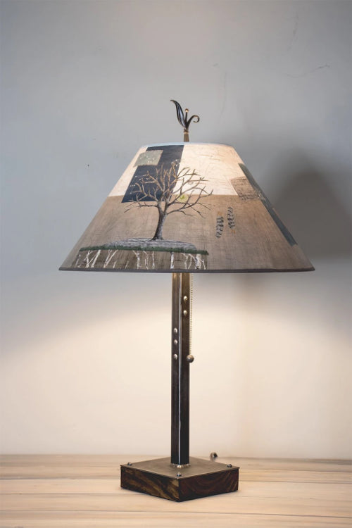 Janna Ugone &amp; Co Table Lamps Steel Table Lamp on Wood with Large Conical Shade in Wander in Drift