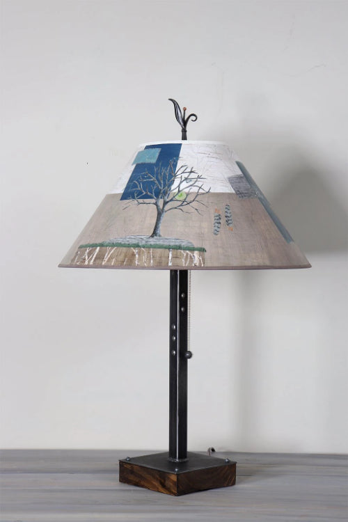 Janna Ugone &amp; Co Table Lamps Steel Table Lamp on Wood with Large Conical Shade in Wander in Drift