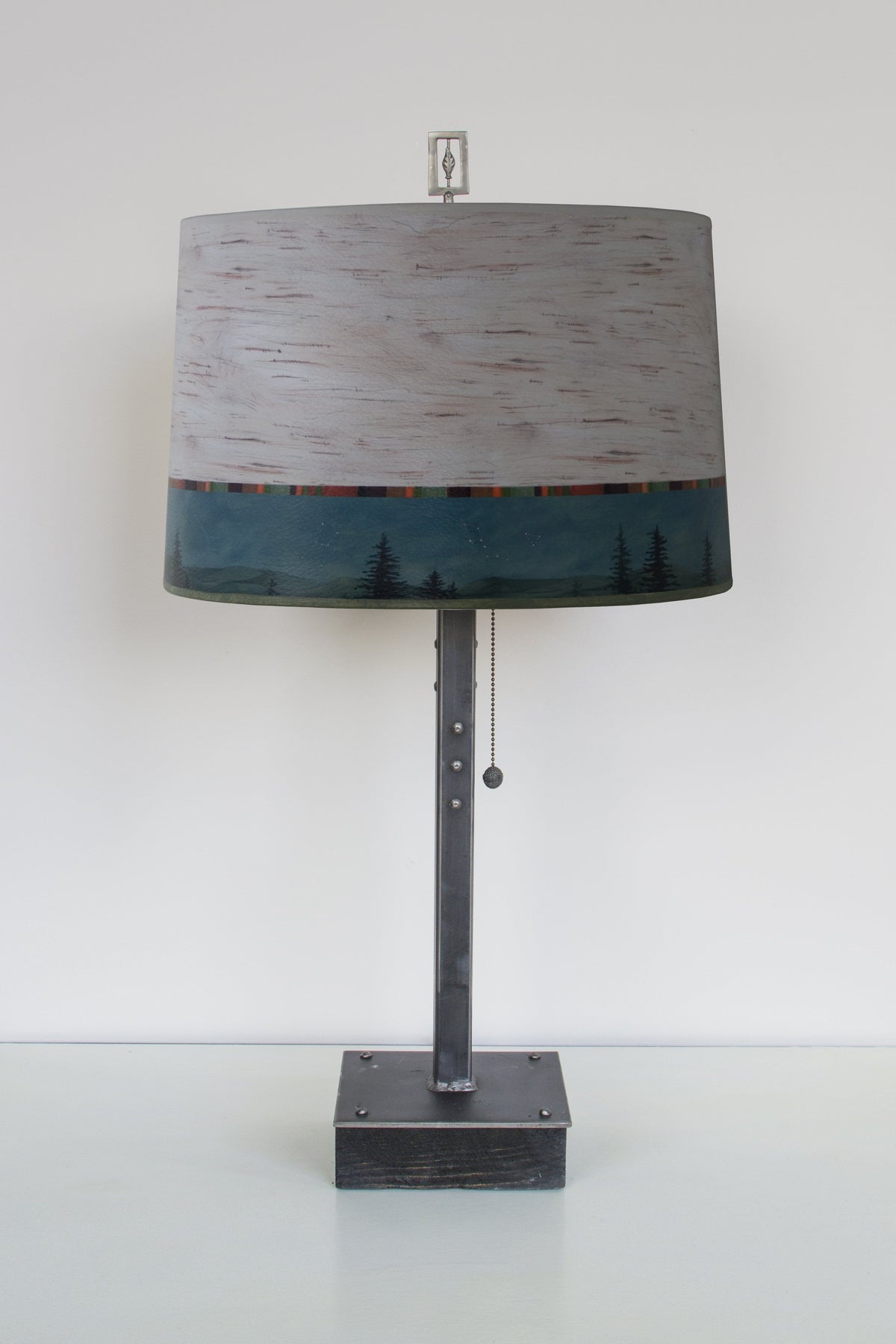 Janna Ugone &amp; Co Table Lamps Steel Table Lamp on Wood with Large Drum Shade in Birch Midnight