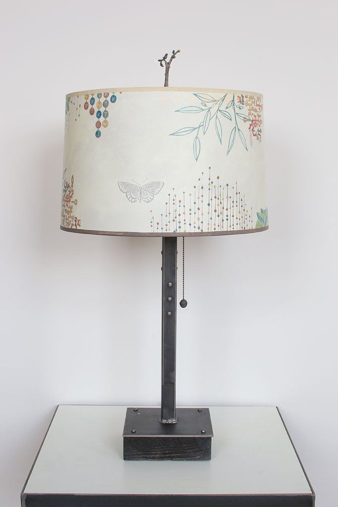 Janna Ugone &amp; Co Table Lamps Steel Table Lamp on Wood with Large Drum Shade in Ecru Journey