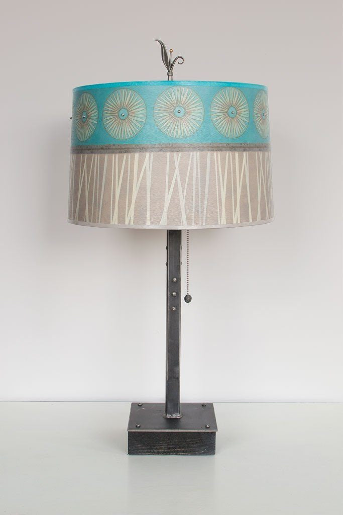 Janna Ugone & Co Table Lamps Steel Table Lamp on Wood with Large Drum Shade in Pool
