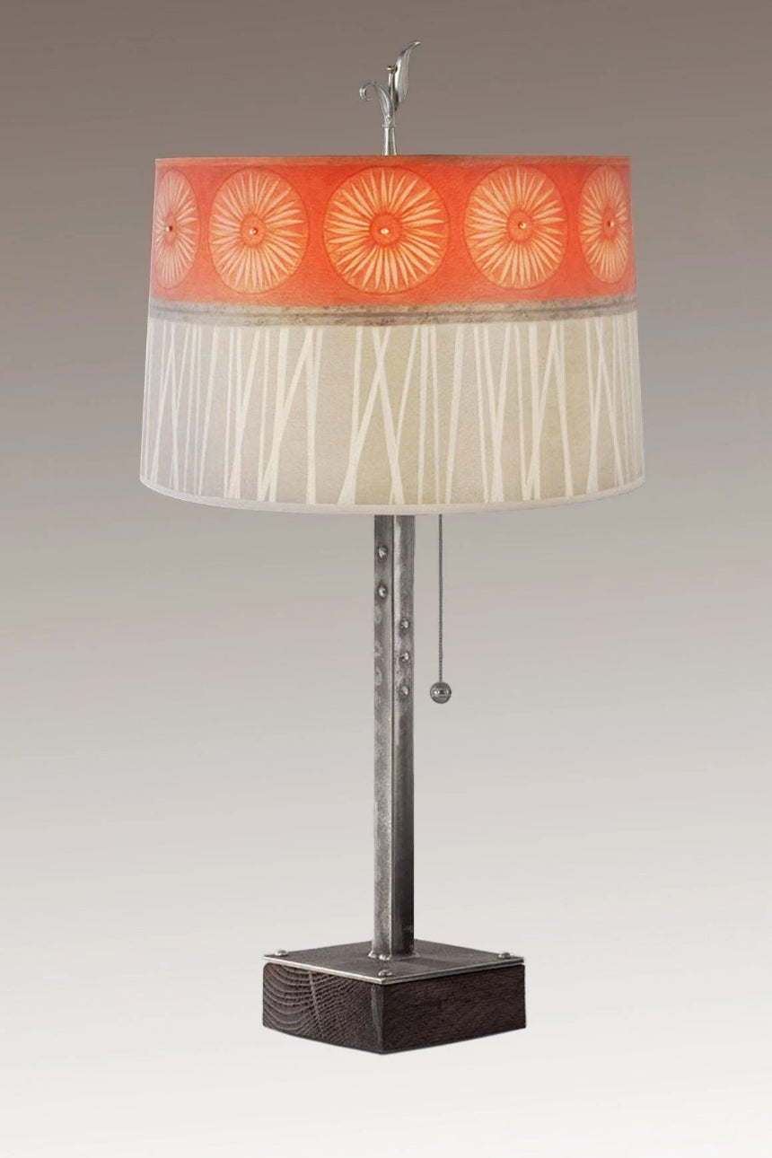 Janna Ugone &amp; Co Table Lamps Steel Table Lamp on Wood with Large Drum Shade in Tang
