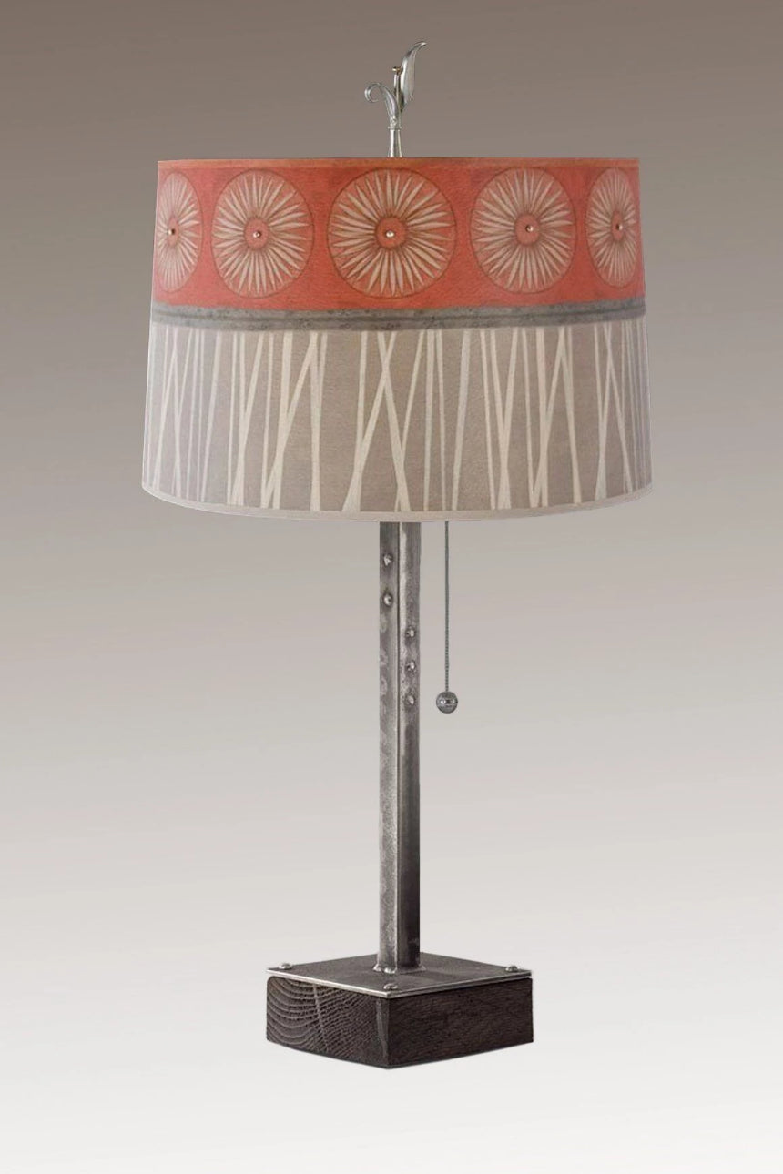 Janna Ugone & Co Table Lamps Steel Table Lamp on Wood with Large Drum Shade in Tang