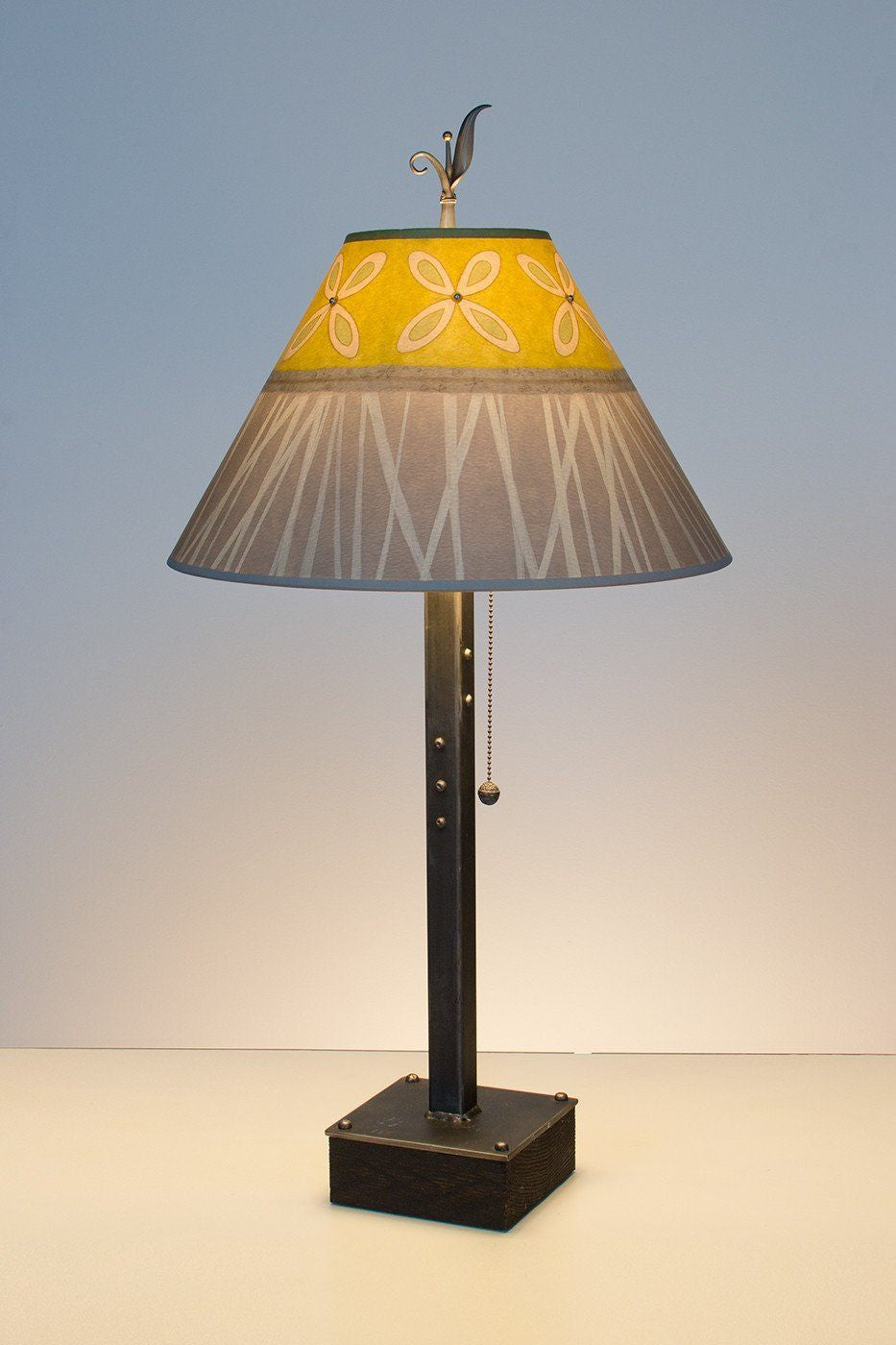 Janna Ugone &amp; Co Table Lamps Steel Table Lamp on Wood with Medium Conical Shade in Kiwi
