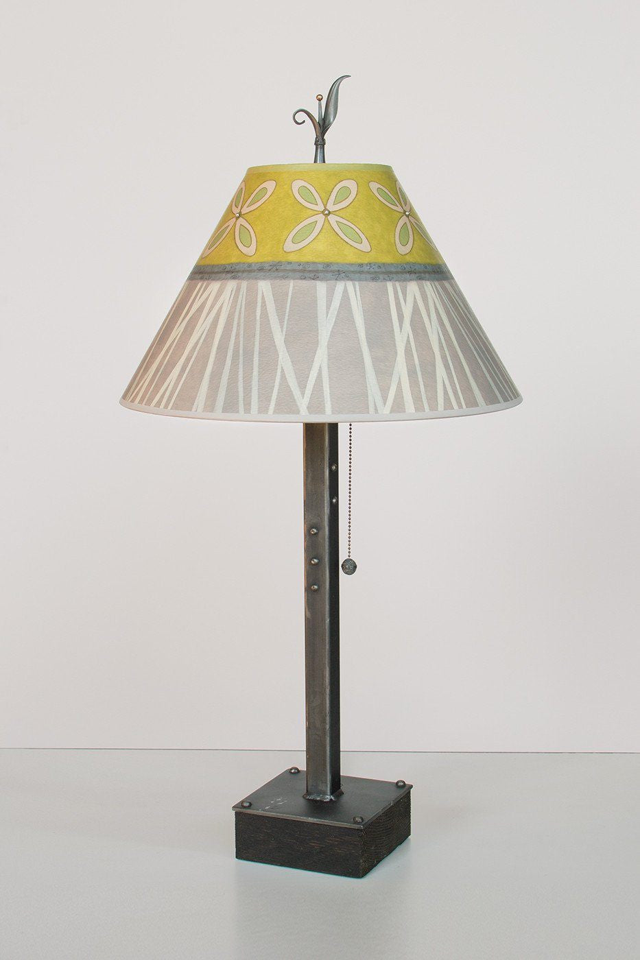 Steel Table Lamp on Wood with Medium Conical Shade in Kiwi