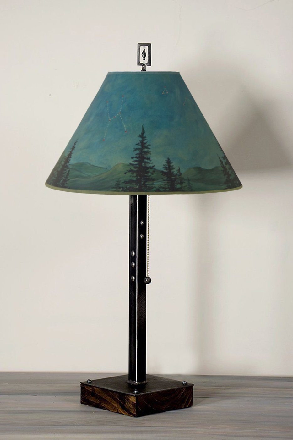 Janna Ugone &amp; Co Table Lamps Steel Table Lamp on Wood with Medium Conical Shade in Midnight Sky