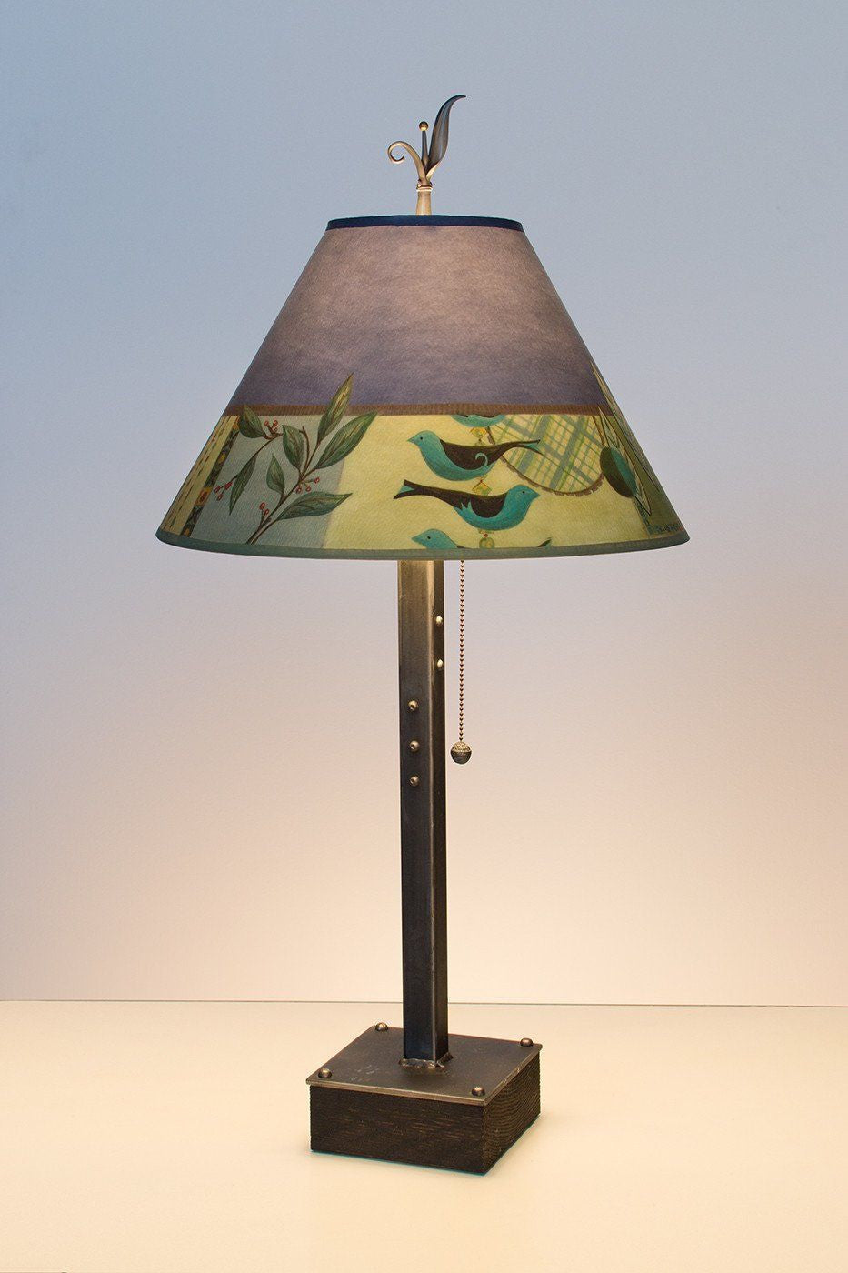 Janna Ugone &amp; Co Table Lamps Steel Table Lamp on Wood with Medium Conical Shade in New Capri Periwinkle
