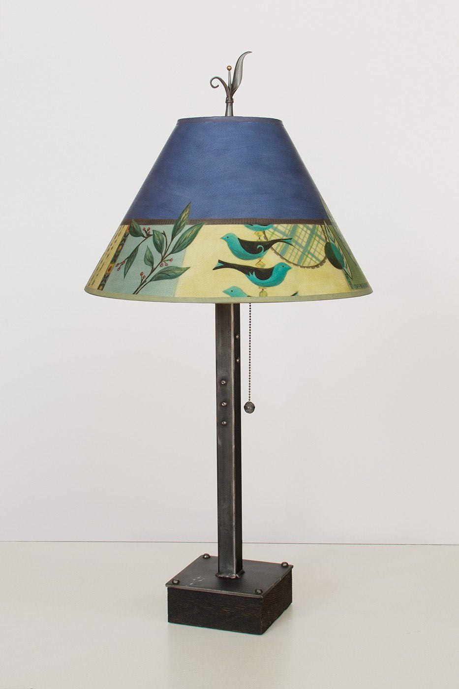 Steel Table Lamp on Wood with Medium Conical Shade in New Capri Periwinkle