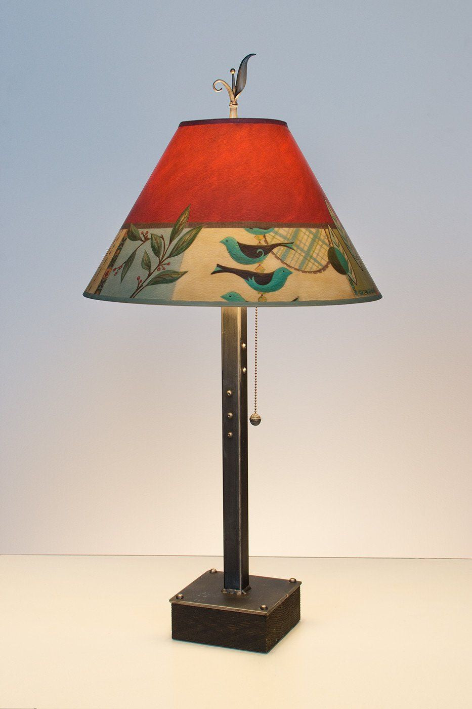 Janna Ugone &amp; Co Table Lamps Steel Table Lamp on Wood with Medium Conical Shade in New Capri