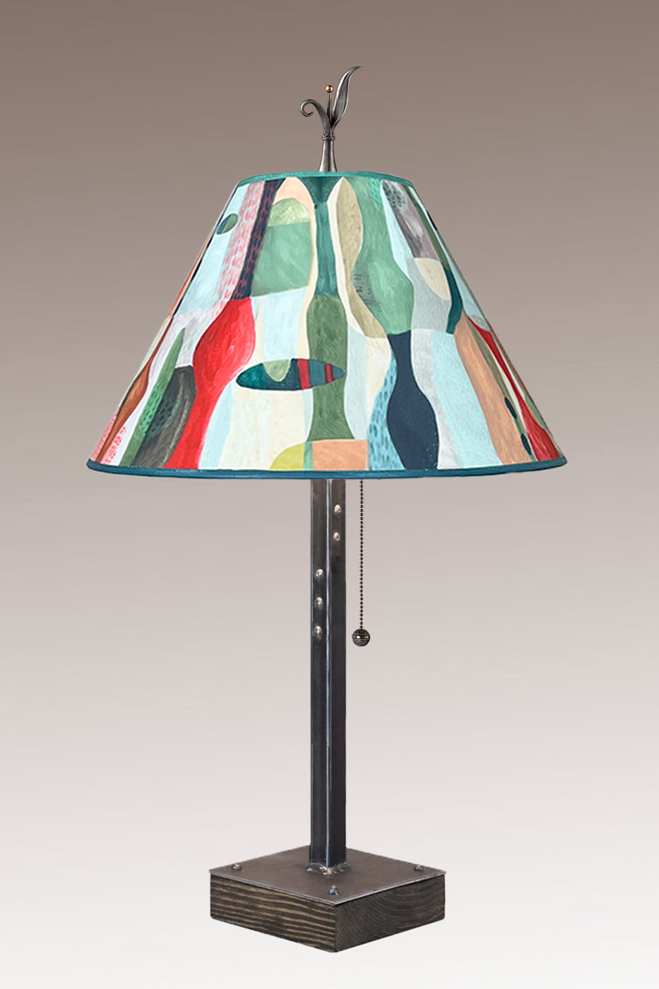 Janna Ugone & Co Table Lamp Steel Table Lamp on Wood with Medium Conical Shade in Riviera in Poppy