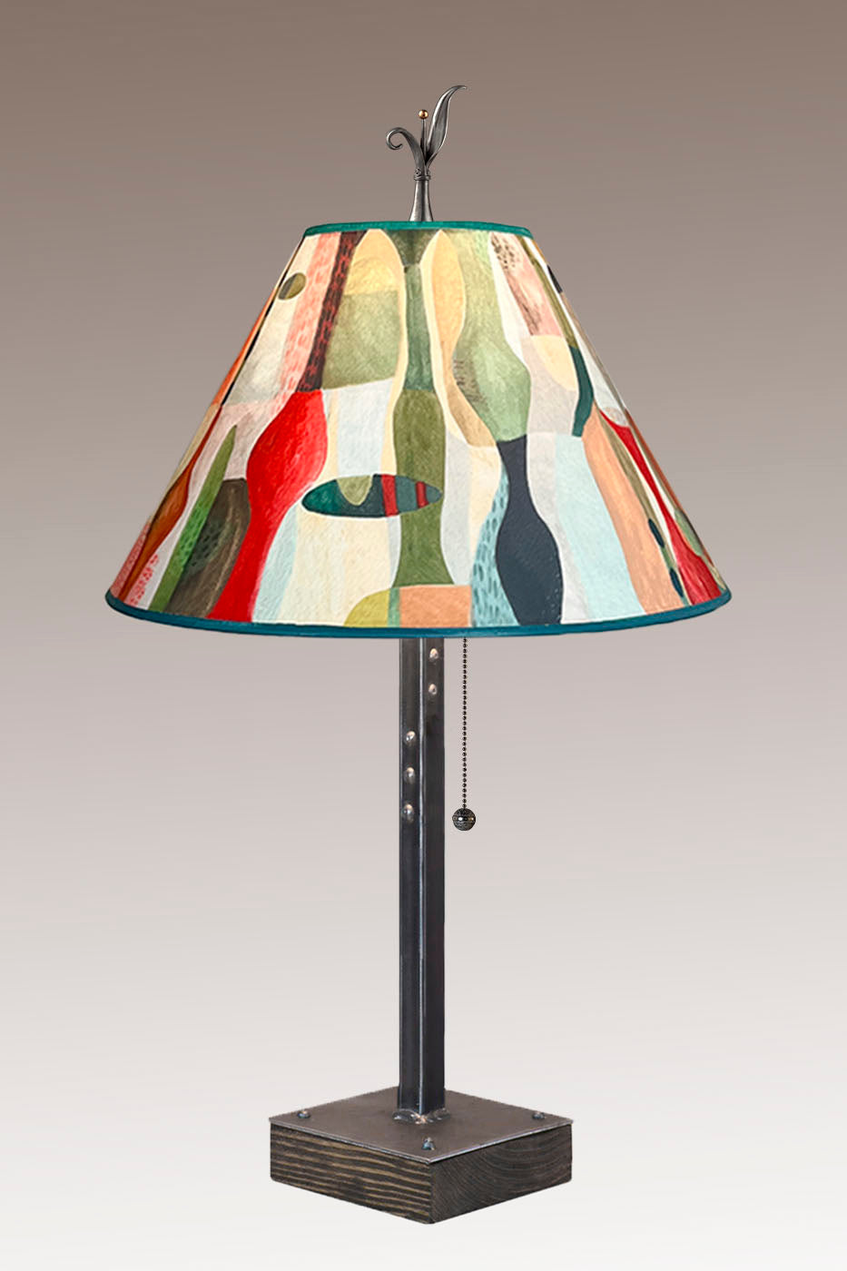 Janna Ugone & Co Table Lamp Steel Table Lamp on Wood with Medium Conical Shade in Riviera in Poppy